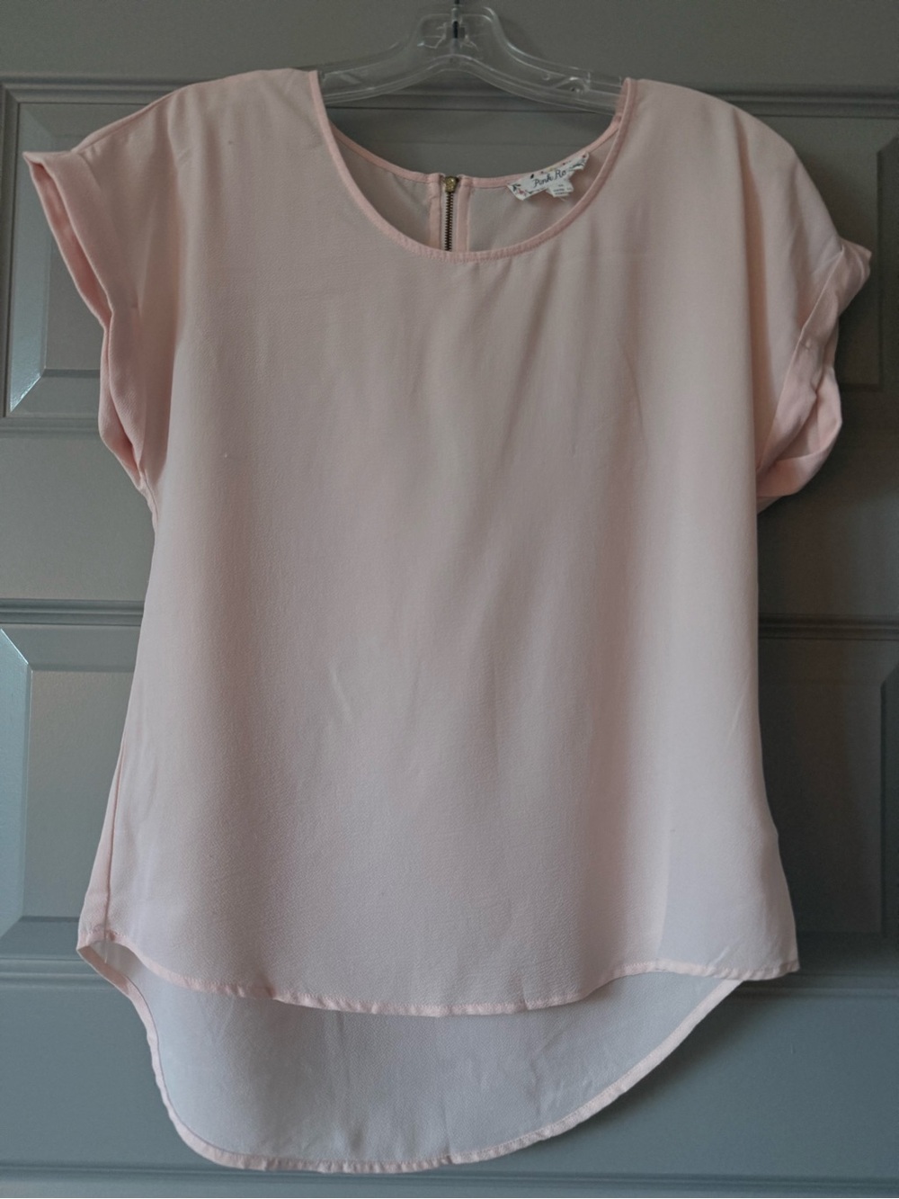 Pink Rose Light Pink Layered High-Low Chiffon Blouse